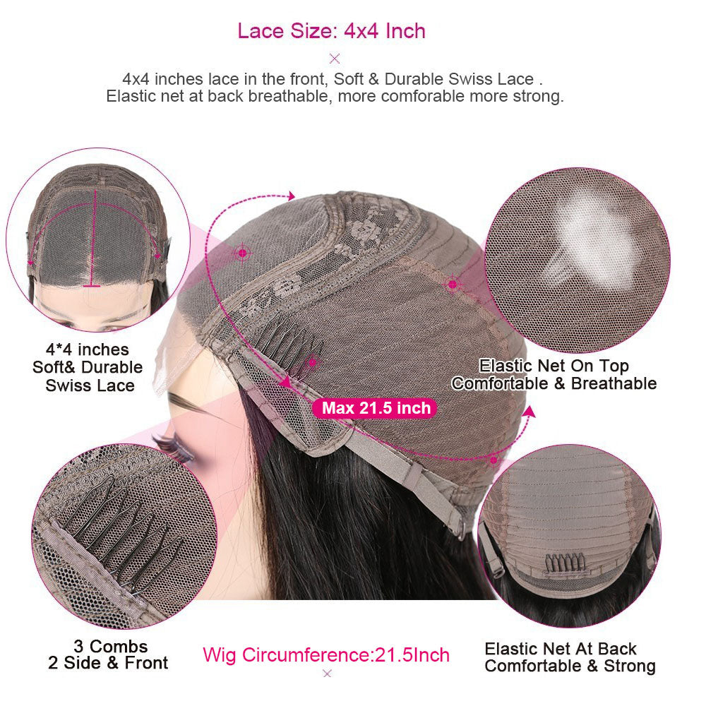 Cranberry 4x4 Lace Closure Human Hair Wigs 180% Density Peruvian Deep Wave Hair Wig - Cranberry Hair