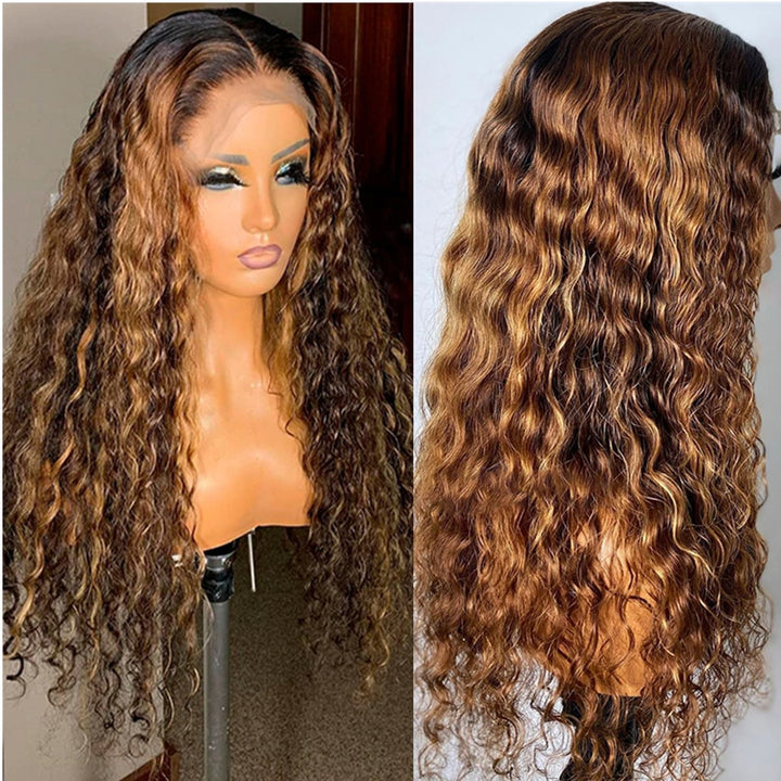 Sexy Curly Highlight 13x4 Lace Front Human Hair Wigs Deep Wave Brazilian Hair Ombre Wigs