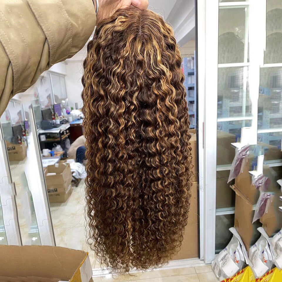 Canberry Honey Blonde Highlight Lace Front Wigs Ombre Color Jerry Curly Human Hair Wigs