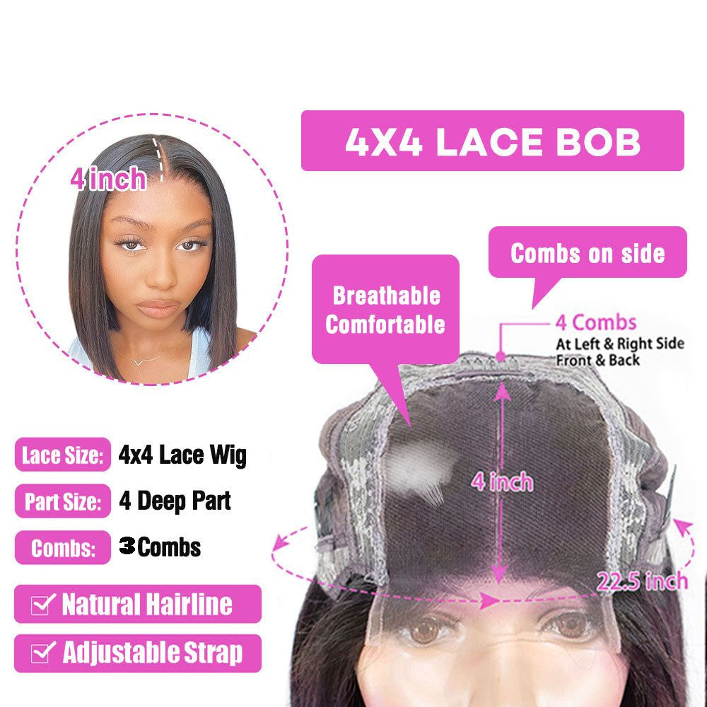 Cranberry 10A Grade Short Bob Straight Wig HD Lace Closure 200% density Wig
