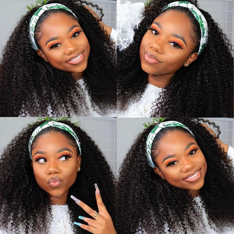 Cranberry Beginner Lazy Girl Friendly Jerry Curly Human Hair Wig Headband Glueless Wig 180% Density
