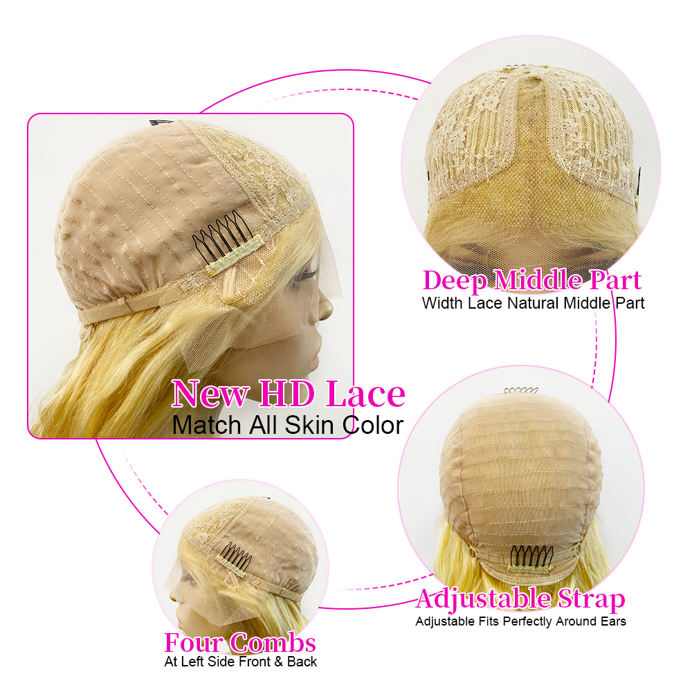 <transcy>Perruques avant de lacet de canneberge 13x4 613 perruques de cheveux humains droites malaisiennes blondes</transcy>