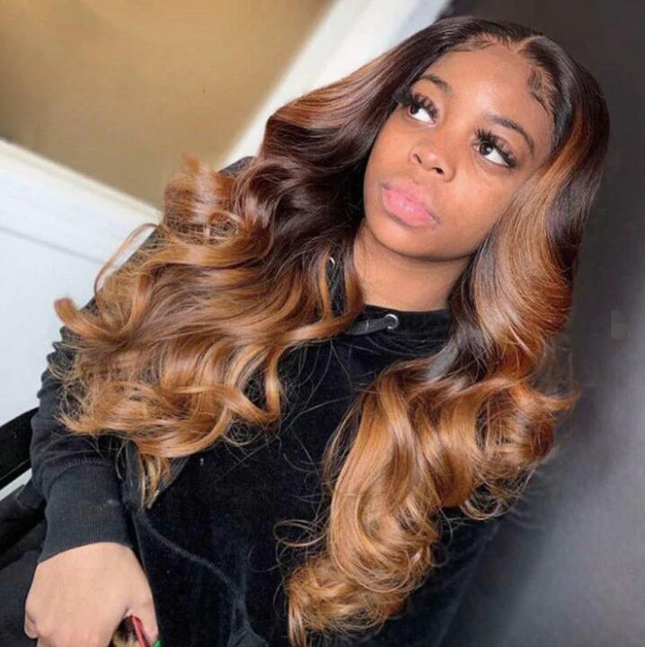 Amazing Ombre Brown Mix Colored Body Wave 13x4 Undetectable Lace Front Wig