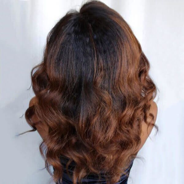Cranberry Shoulder Length Wavy Caramel Brown Highlights Human Hair Lace Front Wigs
