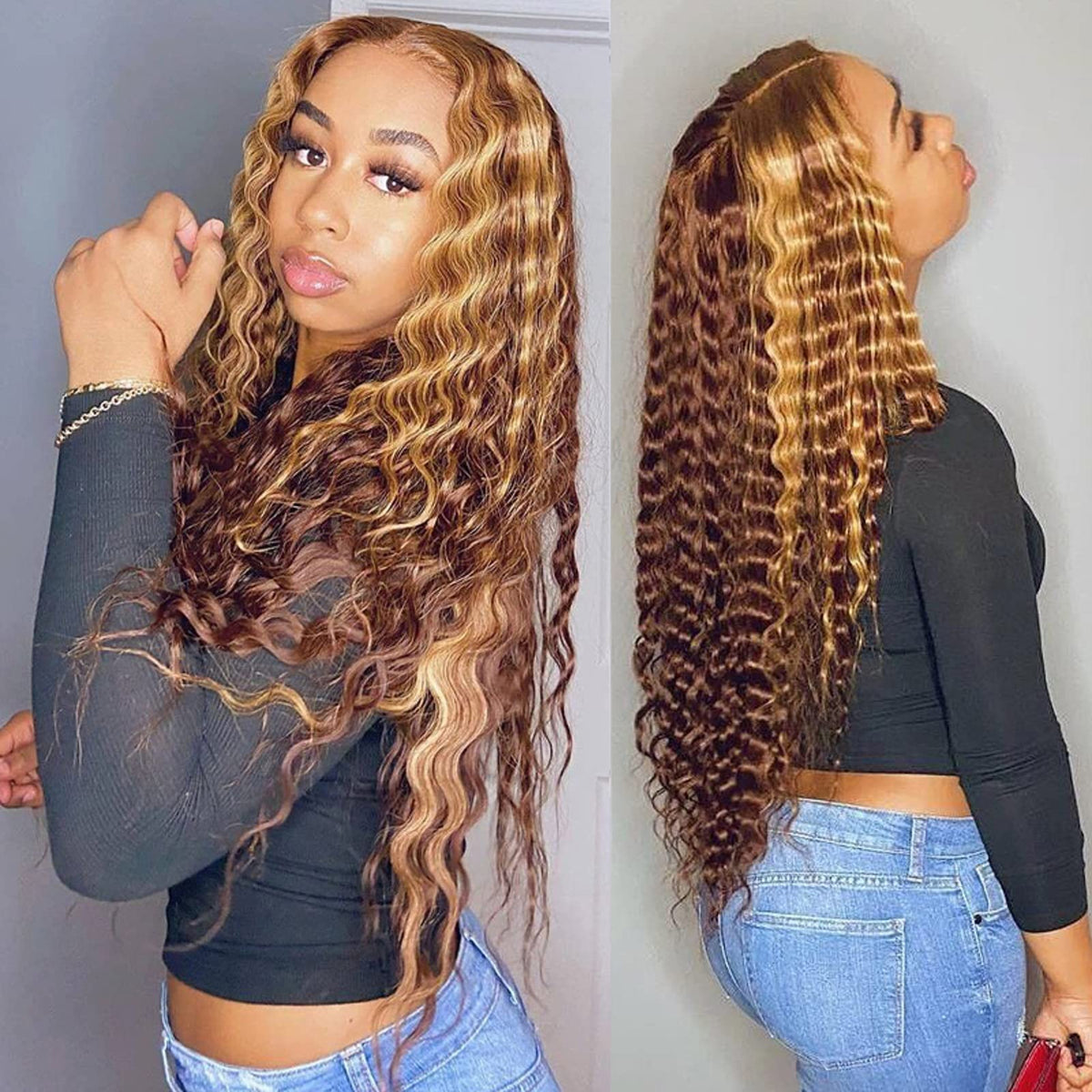 Cranberry Glueless Breathable Wigs 5x5 Lace Wig  Deep Wave 4/27 Color Human Hair Air Wigs