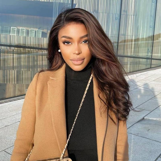 Cranberry Invisible Swiss Lace Highlight Ombre Wavy 13x4 Lace Front Wig Human Hair