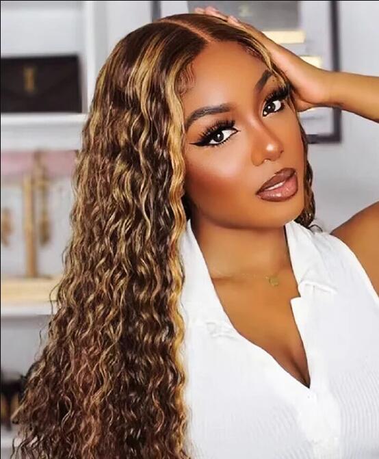 Cranberry Glueless Breathable Wigs 5x5 Lace Wig  Deep Wave 4/27 Color Human Hair Air Wigs