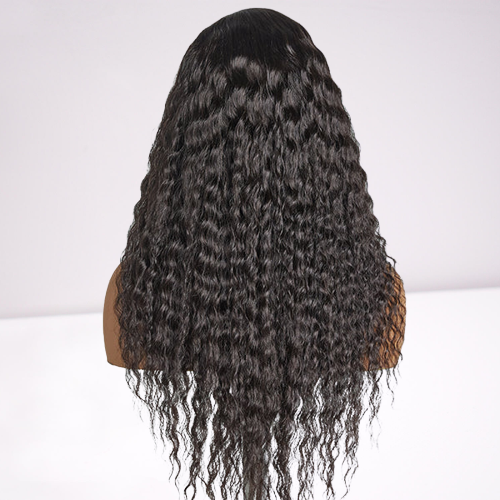 Cranberry Natural Black Flowy Bohemian Curly 13x4 Frontal Lace C Part Long Wig 100% Human Hair