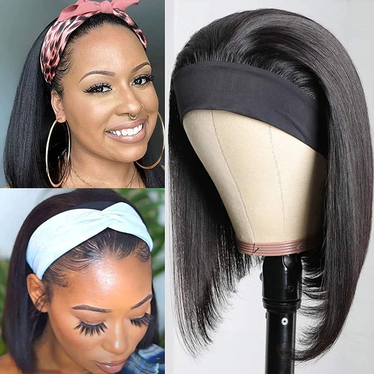 Cranberry Headband Bob Deep/Straight Brazilian Human Hair Wig – 12 Inch