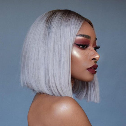 Cranberry Ombre 1B/Grey Short Bob Straight 13X4 Lace Front Brazilian Human Hair Wigs