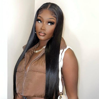 Cranberry 10A Malaysian 4x4 Inch Lace Closure Human Hair Wigs Straight Remy Hair Wigs Natural Color