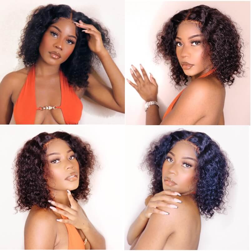 Cranberry Deep Wave Lace Closure Bob Wigs Short Indian Human Hair Wigs For Black Women