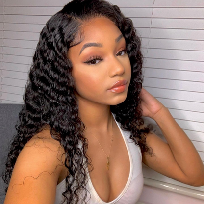 Cranberry 10A 4x4 Lace Closure Human Hair Wigs 180% Density Peruvian Deep Wave Hair Wig