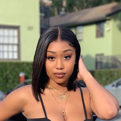 Cranberry Short Bob Silky Straight Closure Lace wig for Black Women Human Hair Wigs-12 inches