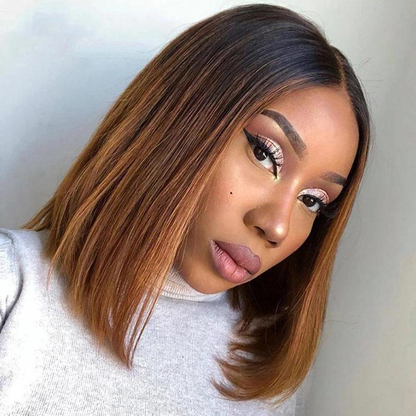 Cranberry Ombre T1B/30 Short Cut Bob Straight Human Hair 200% Density Closure Wig