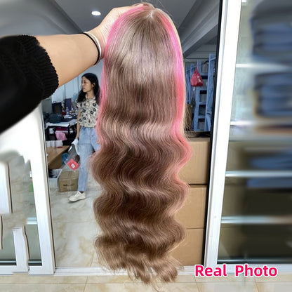 Cranberry Highlight Blonde Pink Body Wave 13X4 Lace Front Wigs Transparent Lace Frontal Wig Human Hair Wigs Brazilian Lace Wigs