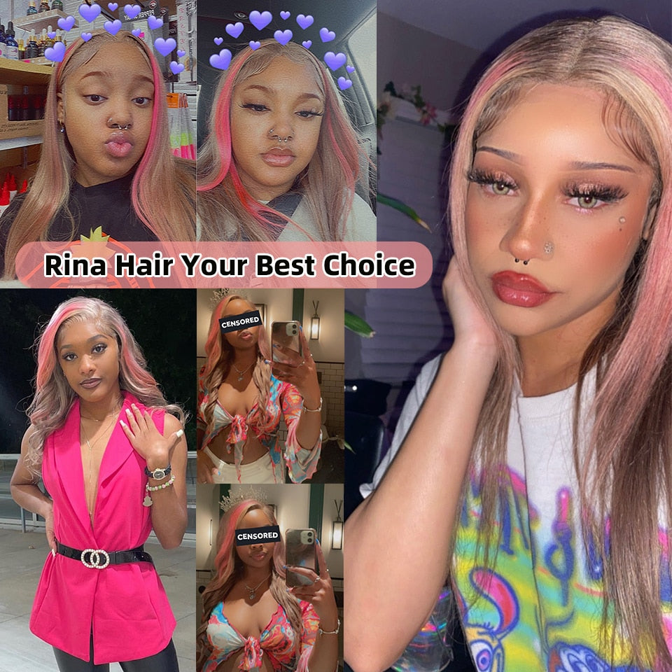 Cranberry Highlight Blonde Pink Body Wave 13X4 Lace Front Wigs Transparent Lace Frontal Wig Human Hair Wigs Brazilian Lace Wigs
