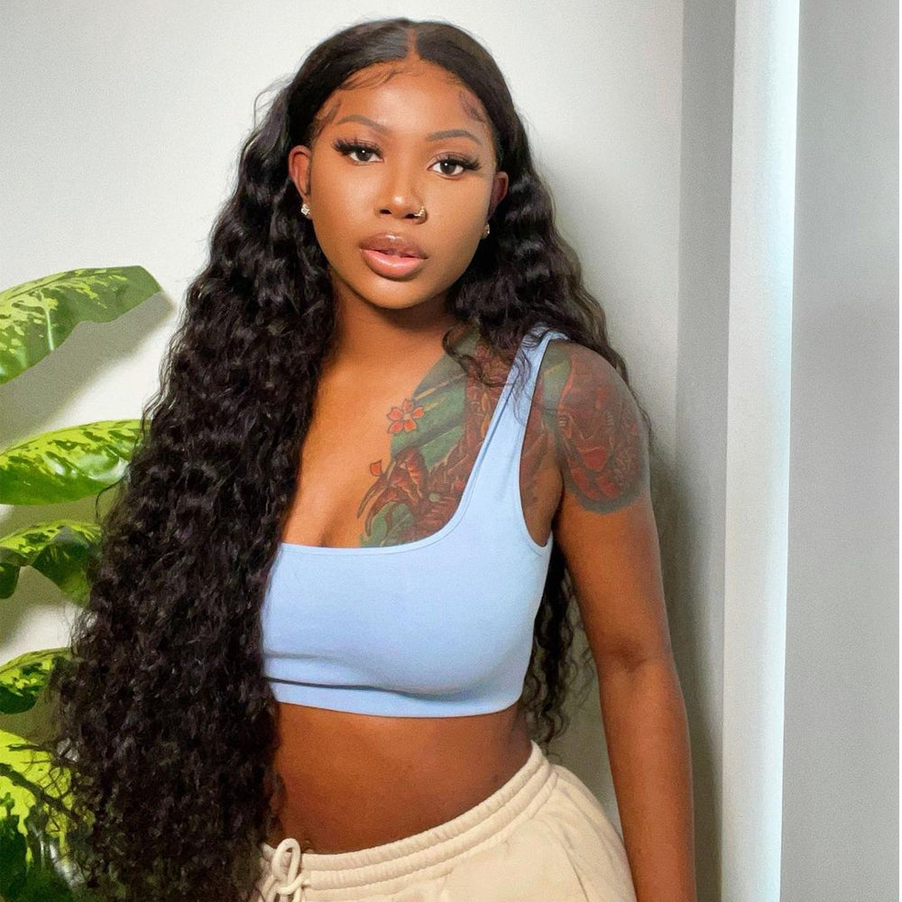 Cranberry  10A 4x4 Inch Lace Closure Human Hair Wigs Loose Deep Brazilian Remy Hair Wigs Natural Color