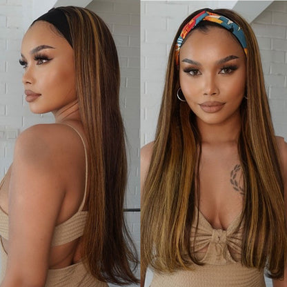 Cranberry Blond Highlight Headband Wig 4/27 Silky Straight Malaysian Full Machine Glueless Human Hair Wig