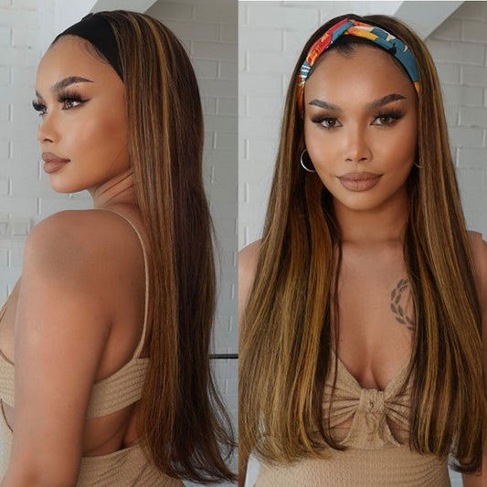 Cranberry Blond Highlight Headband Wig 4/27 Silky Straight Malaysian Full Machine Glueless Human Hair Wig