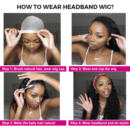 Cranberry #4 Deep Wave Color  Glueless Wig Brazilian Virgin Hair Machine Made Headband Human Hair Wig 180% Density - Cranberry Hair