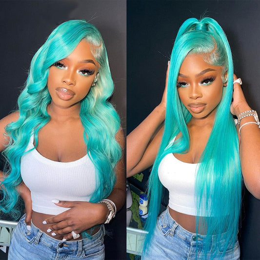 Cranberry 13x6 Mint Green Straight Lace Front Wigs Human Hair 30 Inch Body Wave Colored Wigs For Women