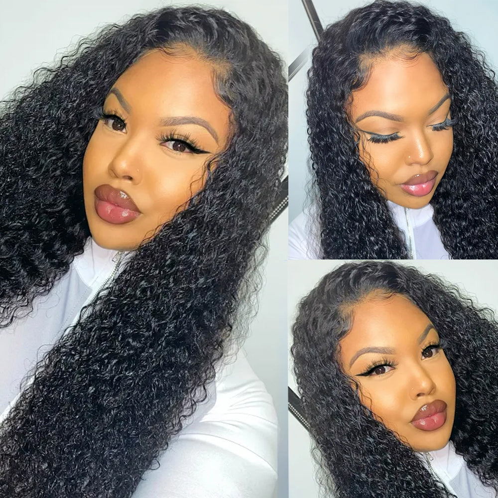 Cranberry 12A Real 4X4 HD /Transparent Lace Closure Curly Wave Glueless Long Wig