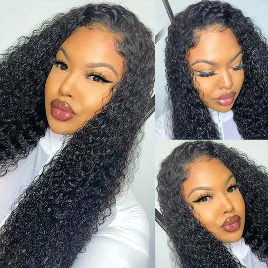 Cranberry 12A Real 4X4 HD /Transparent Lace Closure Curly Wave Glueless Long Wig