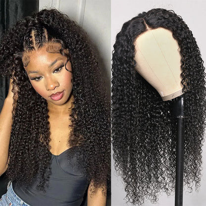 Klaiyi Pre-Cut 12A 4x4 5X5 Lace Wig Wear & Go Jerry Curly Human Hair Wig with Breathable Cap Beginner Wig