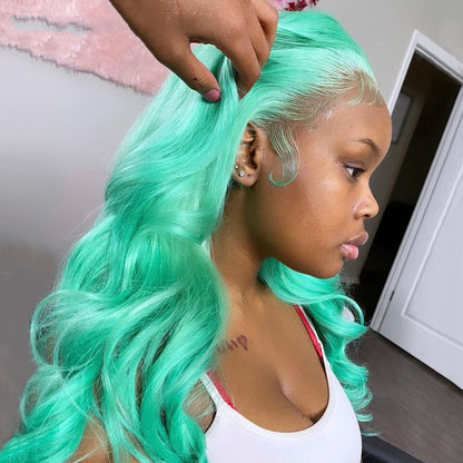 Cranberry Mint Green Colored Human Hair Wigs Body Wave 13x4 HD Lace Frontal Wig 30 Inch Straight Lace Front Wigs For Women Pre Plucked