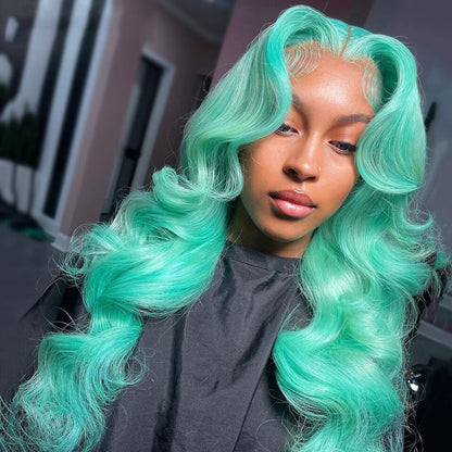 Cranberry Mint Green Colored Human Hair Wigs Body Wave 13x4 HD Lace Frontal Wig 30 Inch Straight Lace Front Wigs For Women Pre Plucked