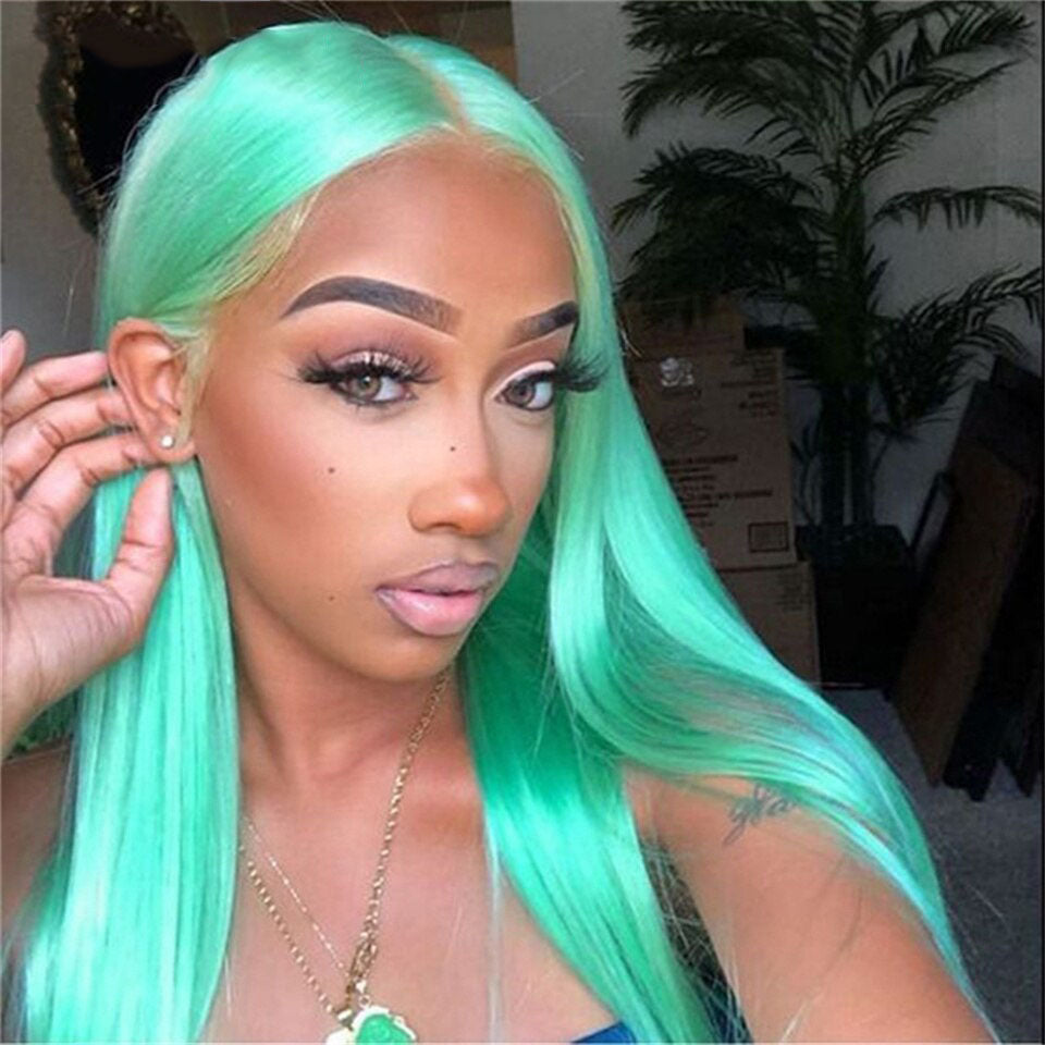 Cranberry Mint Green Colored Human Hair Wigs Body Wave 13x4 HD Lace Frontal Wig 30 Inch Straight Lace Front Wigs For Women Pre Plucked