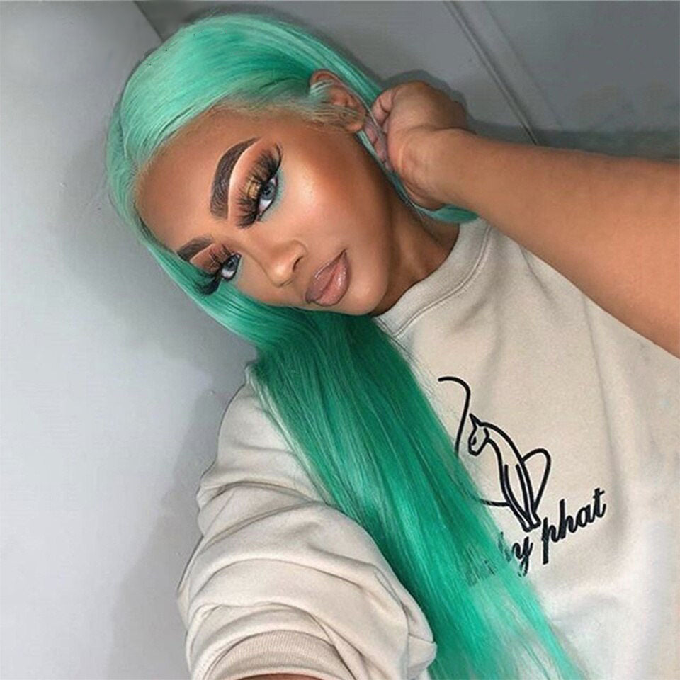 Cranberry Mint Green Colored Human Hair Wigs Body Wave 13x4 HD Lace Frontal Wig 30 Inch Straight Lace Front Wigs For Women Pre Plucked