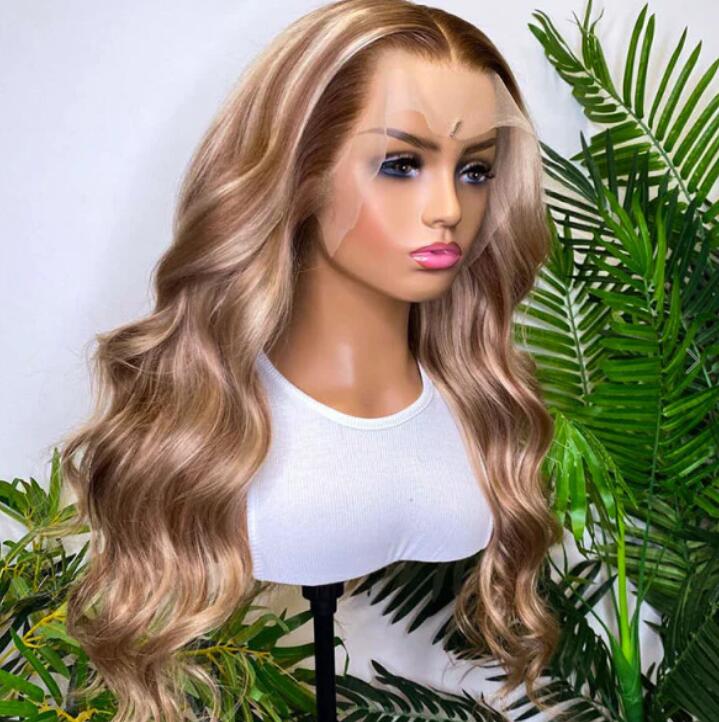 Cranberry 28 inch #18 Blonde Colored Body Wave Human Hair Lace Front Long Wigs