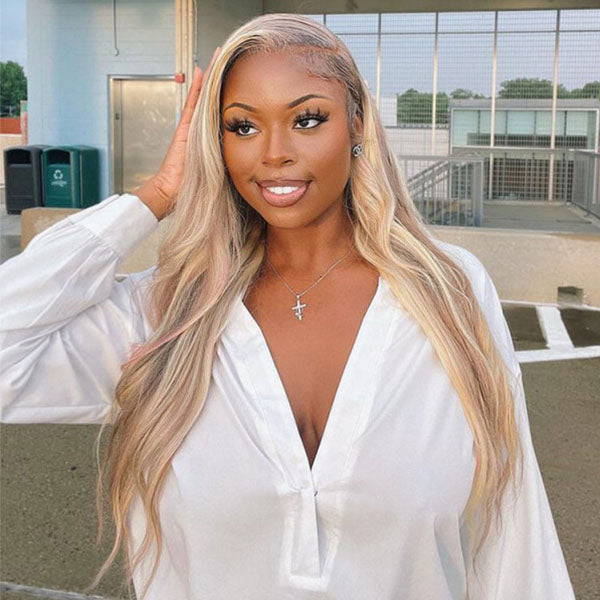 Cranberry #18 Blonde Colored Straight Human Hair Lace Front Long Wigs