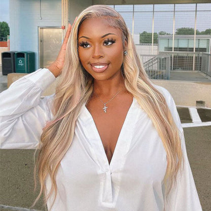 Cranberry #18 Blonde Colored Straight Human Hair Lace Front Long Wigs