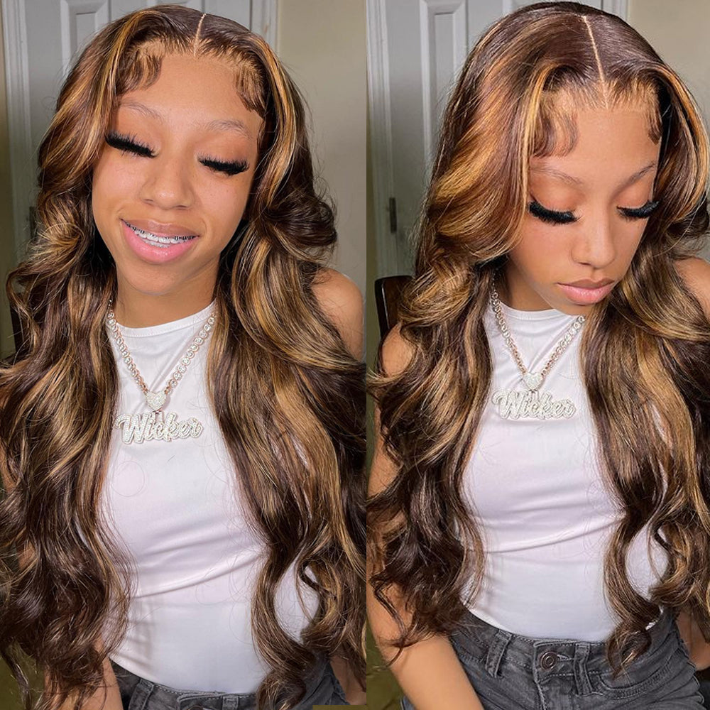 Cranberry Highlight Body Wave 13x4 HD Lace Frontal Wig 14-32 Colored Human Hair Wigs
