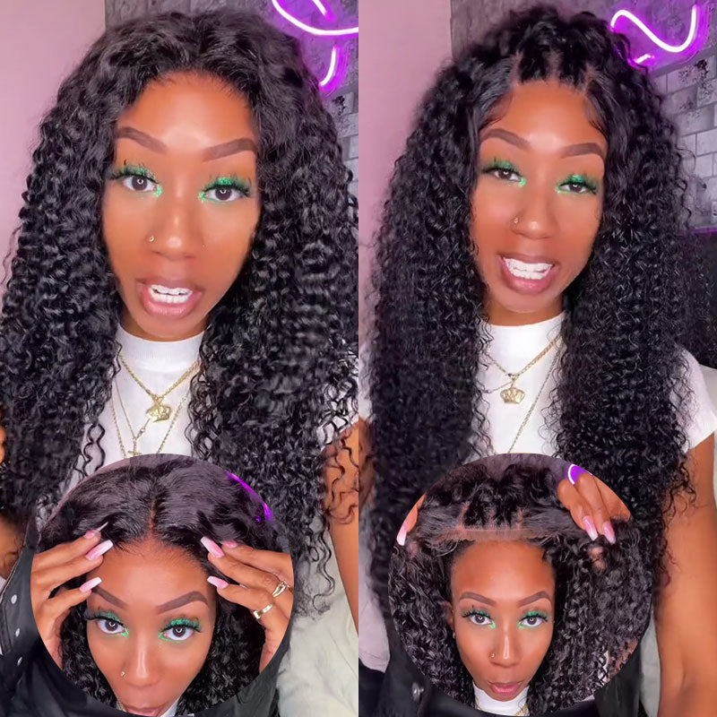 Klaiyi Pre-Cut 12A 4x4 5X5 Lace Wig Wear & Go Jerry Curly Human Hair Wig with Breathable Cap Beginner Wig