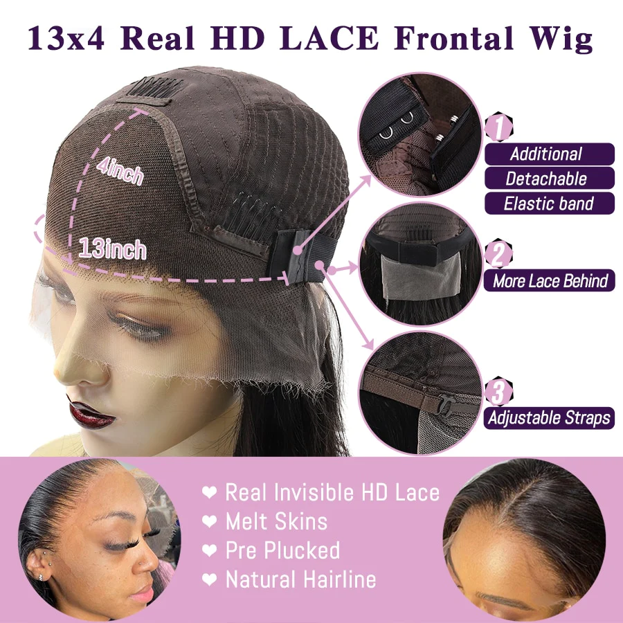 12A Cranberry Real 13X4 HD Body Wave Natural Black Long Lace Front Glueless Wig