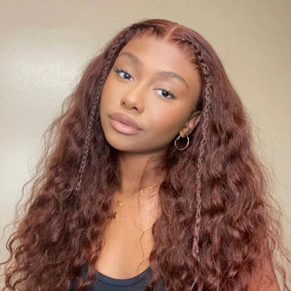 #33 Auburn Colored 13x4 HD Lace Front Closure Human Hair Wigs Jerry Curly Frontal Wigs Reddish Brown Wig