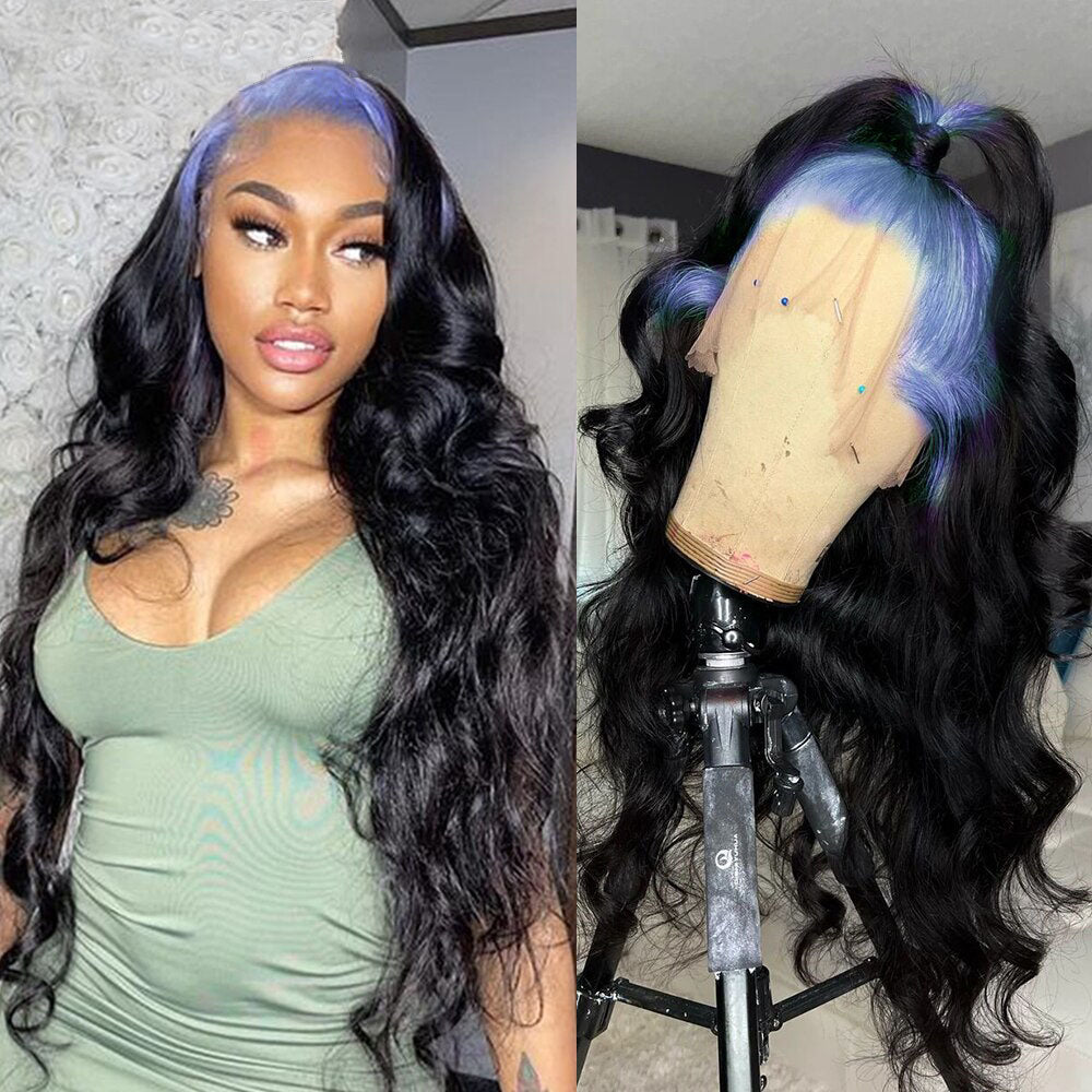 Cranberry 13x6 Loose Deep Wave Wigs For Women Blue Roots Ombre Colored HD Transparent Lace Frontal Wigs Human Hair Preplucked