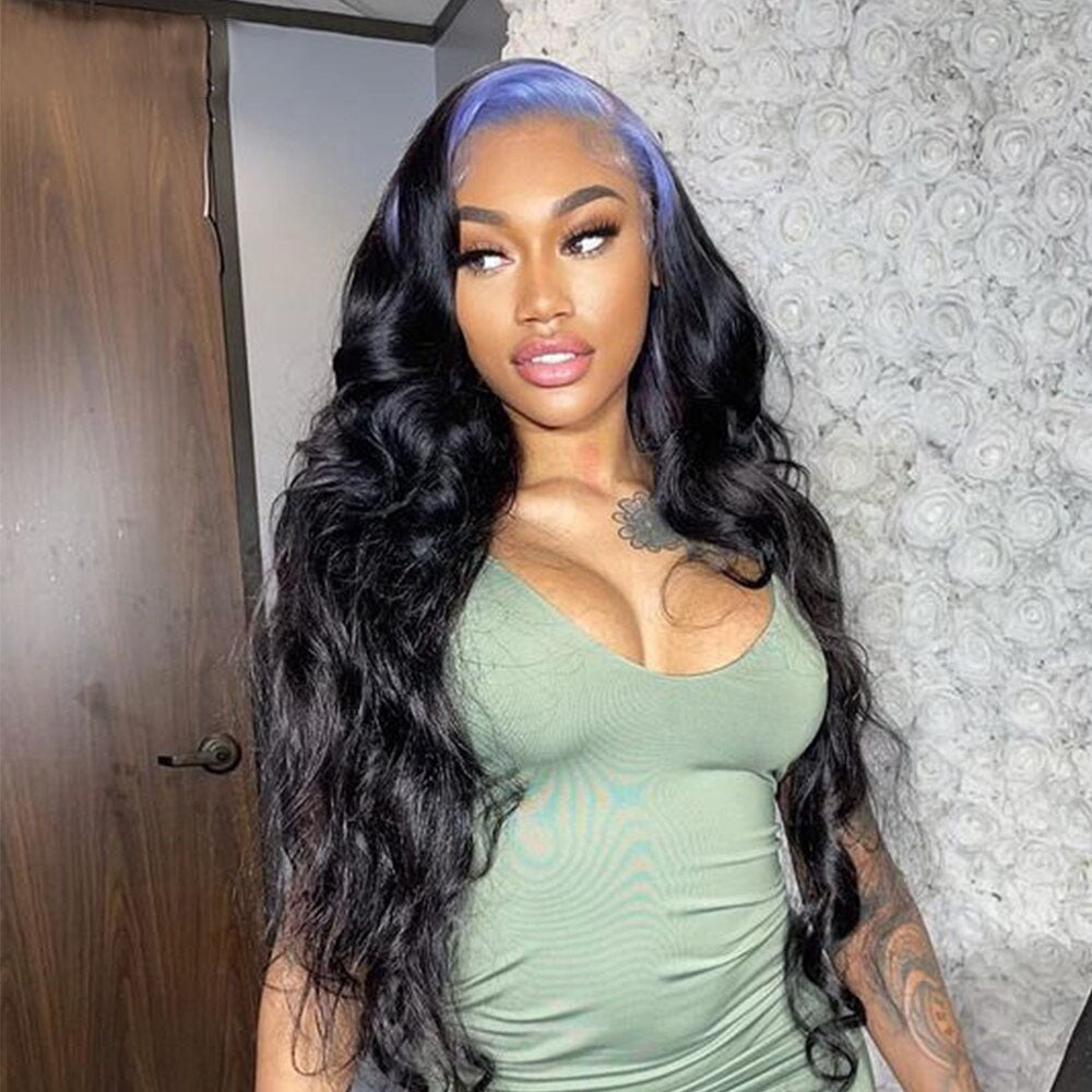 Cranberry 13x6 Loose Deep Wave Wigs For Women Blue Roots Ombre Colored HD Transparent Lace Frontal Wigs Human Hair Preplucked