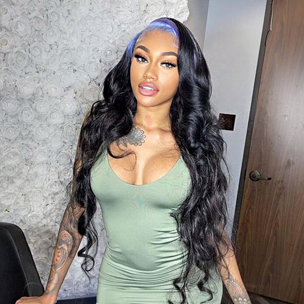 Cranberry 13x6 Loose Deep Wave Wigs For Women Blue Roots Ombre Colored HD Transparent Lace Frontal Wigs Human Hair Preplucked