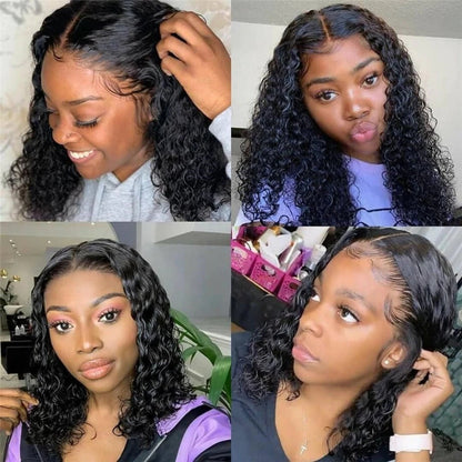 Cranberry Deep Wave Lace Closure Bob Wigs Short Indian Human Hair Wigs For Black Women - Cranberry Hair