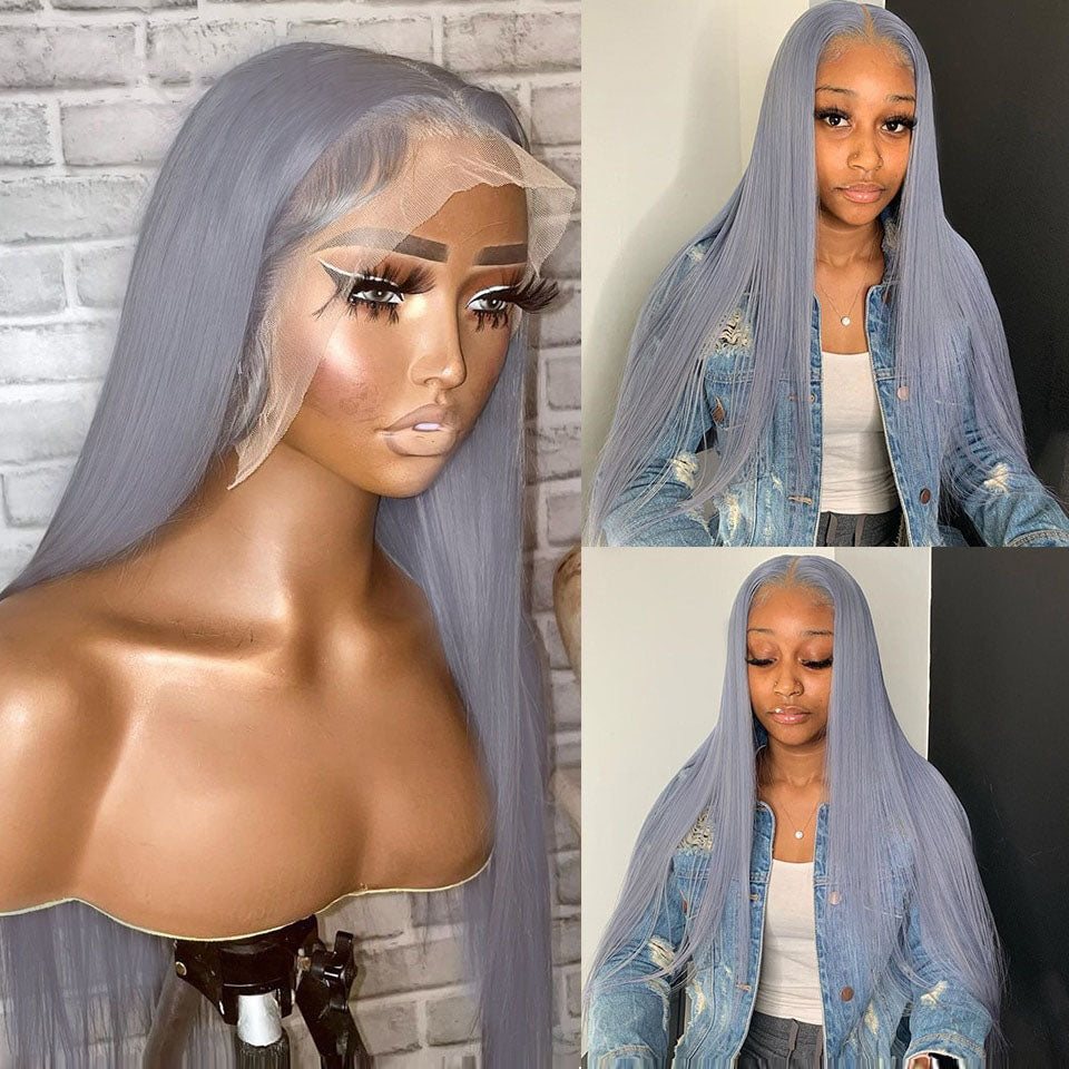 Cranberry 13X4 Lace Frontal Wig Remy Bone Straight Wigs Silver Grey Human Hair For Women Pre Plucked Transparent Lace Wigs