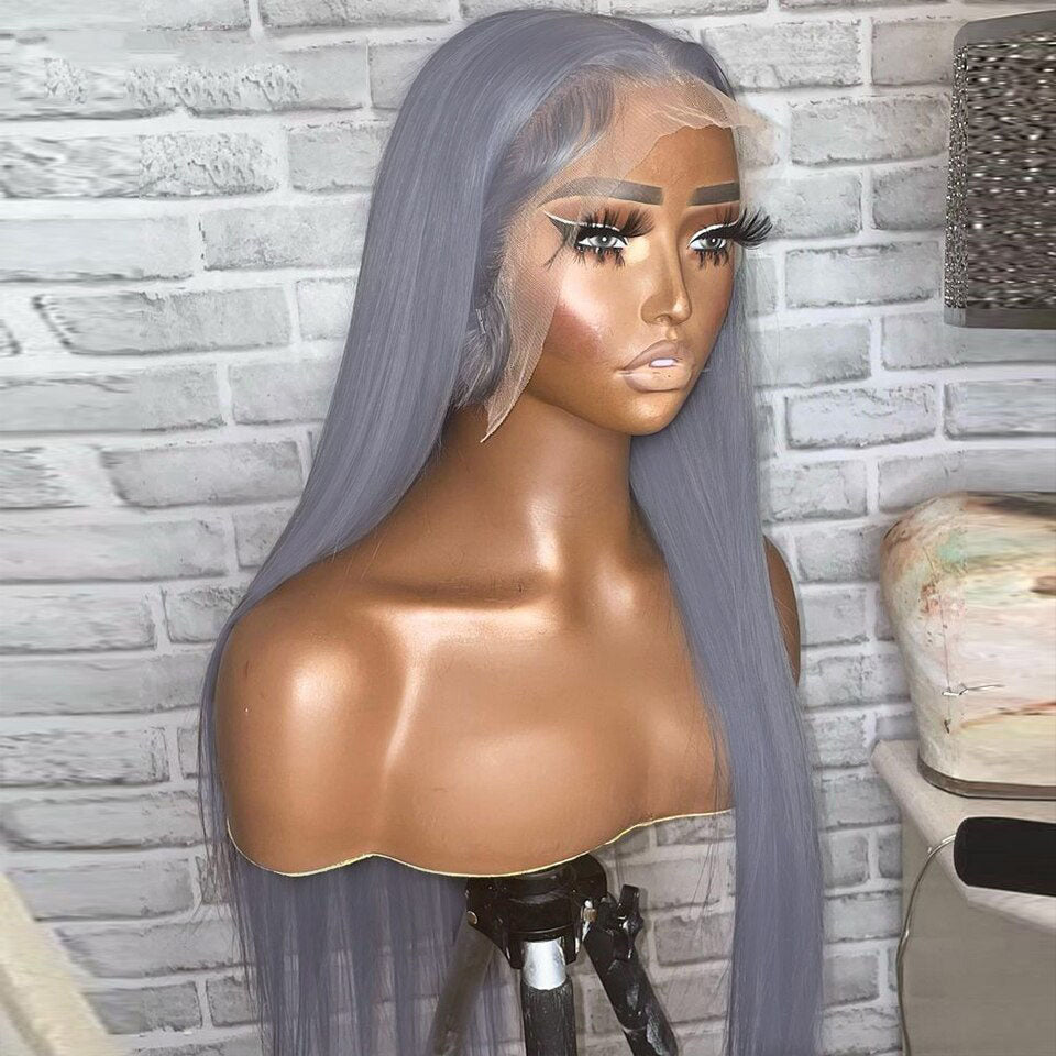 Cranberry 13X4 Lace Frontal Wig Remy Bone Straight Wigs Silver Grey Human Hair For Women Pre Plucked Transparent Lace Wigs