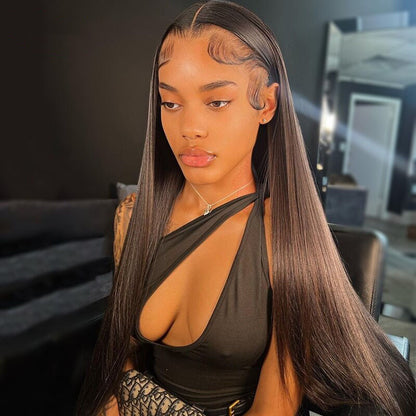 Cranberry Purple with Pink Straight Human Hair Wigs Transparent Brazilian 13x4 Lace Frontal wig 5x5 lace Closure Wig Pre Plucked