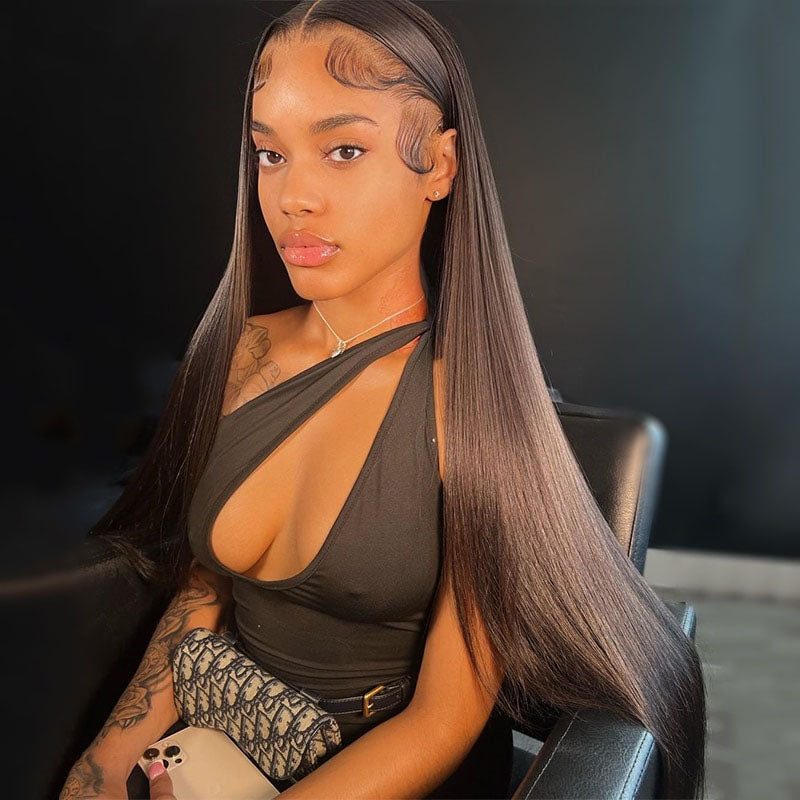 Cranberry Purple with Pink Straight Human Hair Wigs Transparent Brazilian 13x4 Lace Frontal wig 5x5 lace Closure Wig Pre Plucked