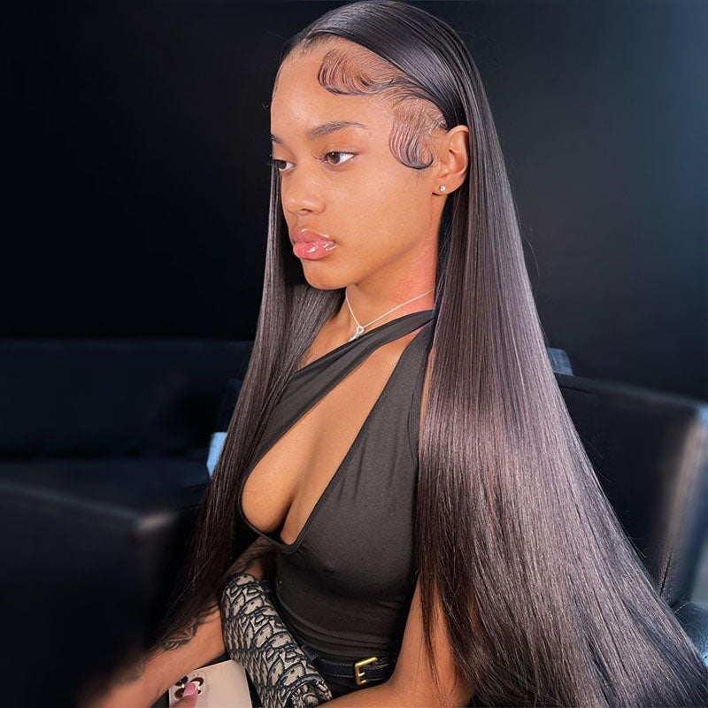 Cranberry Purple with Pink Straight Human Hair Wigs Transparent Brazilian 13x4 Lace Frontal wig 5x5 lace Closure Wig Pre Plucked