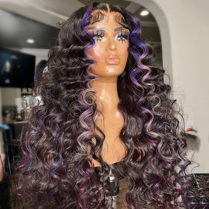 Cranberry HD 13x6 Loose Deep Wave Human Hair Wigs Curly Lace Frontal Wig Highlight Purple Colored Lace Wigs for PrePlucked